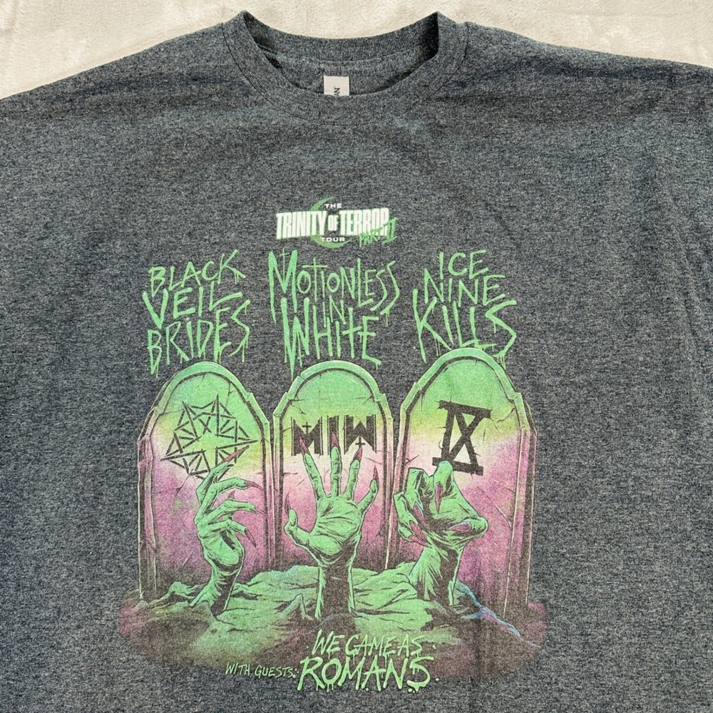 Trinity of Terror Shirt Mens XXL Tour Part II Black Veil Brides In White